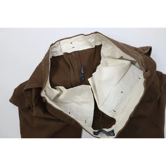 Vintage 90s Ralph Lauren Mens 36x30 Faded Wide Leg Chino Pants Brown Cotton